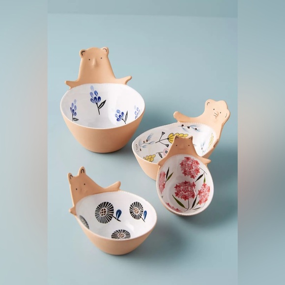 Anthropologie Ariya Ceramic Bear Set of 4 Measuring Cups NEW - Picture 1 of 16